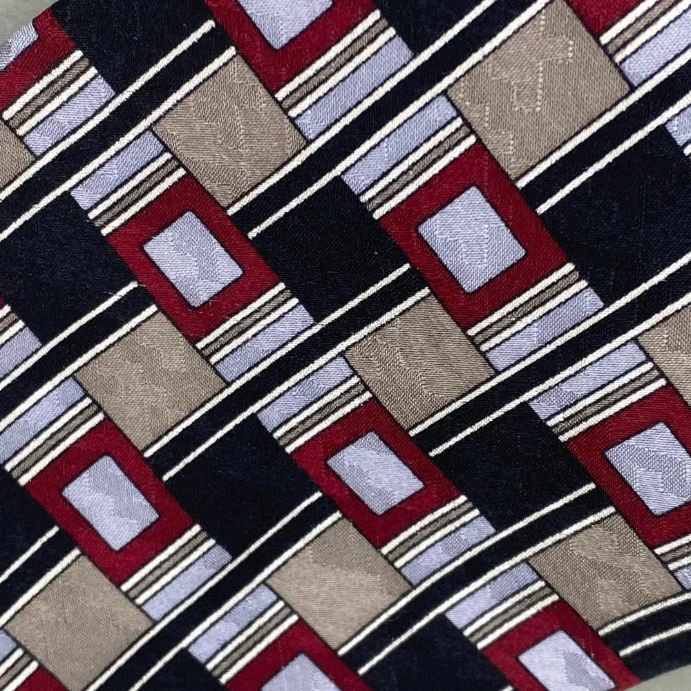 VTG Wembley‎ Necktie Mens OS Geometric Silk Red Black Grey Tan Minimalist 57x4